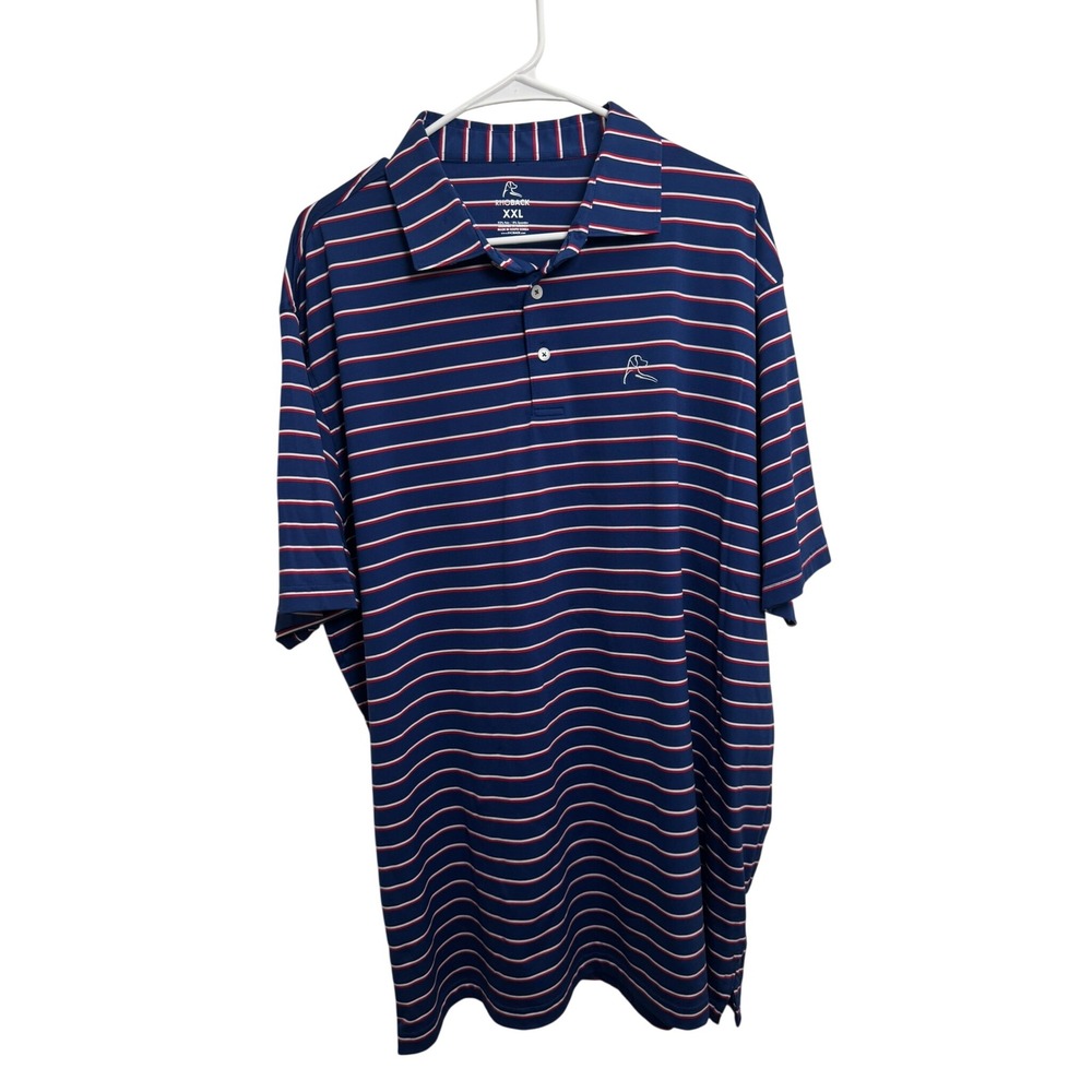 Rhoback Mens XXL Performance Polo Shirt Navy Red White Striped USA Flag